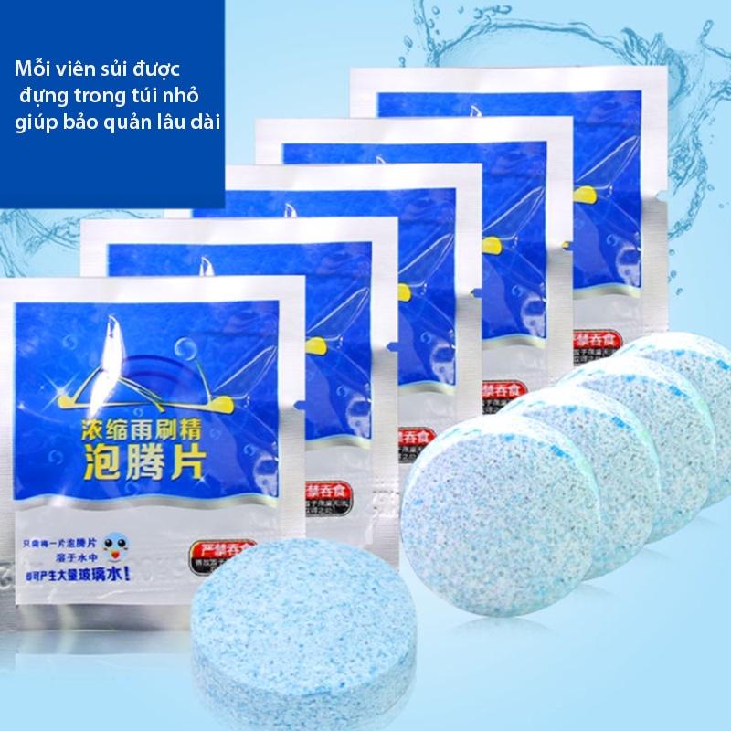 Hộp 10 Viên Sủi Rửa Kính Xe Ô Tô Siêu Sạch, Vệ Sinh Làm Sạch Kính, Gương Xe ,1 Viên Pha Được 4L Nước