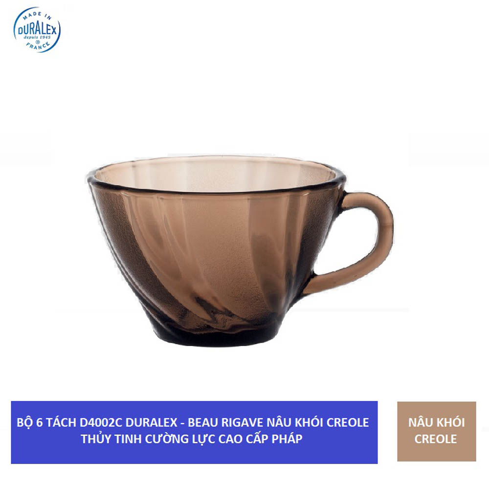 Bộ 6 tách D4002C Duralex - Beau Rigave nâu khói Creole 180ml Thủy tinh cường lực cao cấp Pháp