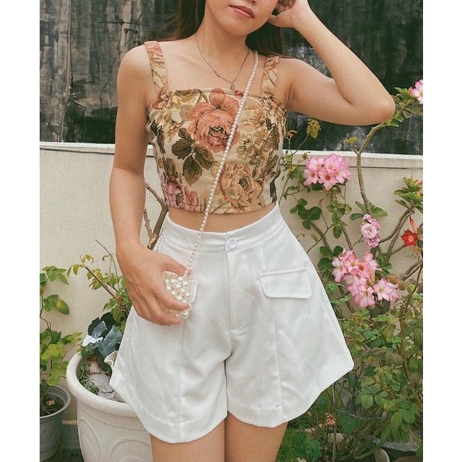 Áo croptop hoa hai dây bản to