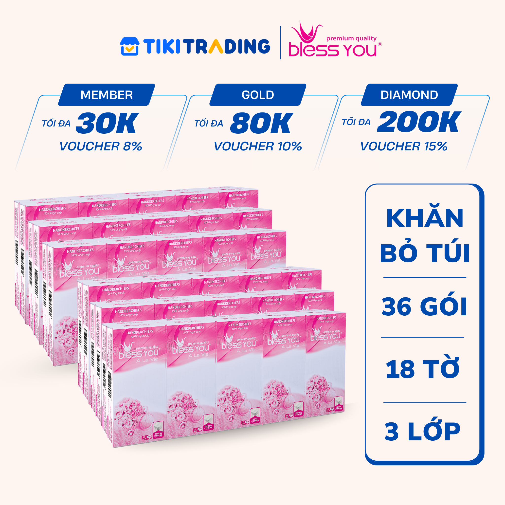 Combo 6 Lốc Khăn Giấy Bỏ Túi Cao Cấp 3 Lớp Bless You À La Vie (Lốc 10 Gói)