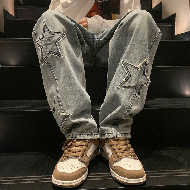 Quần jean ống rộng nam nữ 2N Unisex hình ngôi sao Q10