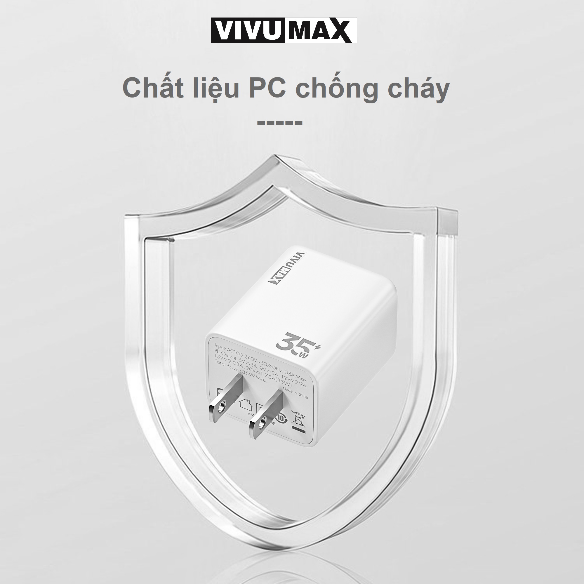 Củ sạc nhanh 1 cổng PD 35W Vivumax PD35 màu trắng - Hàng Chính Hãng, Bảo Hành Chính Hãng