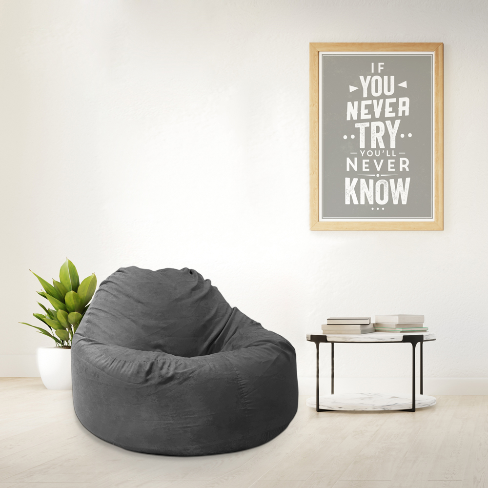 GHẾ LƯỜI HẠT XỐP SOFA TRÒN TỰA LƯNG (CIRCULAR BEANBAG) MÀU ĐEN MS32 CHẤT LIỆU MICROSUEDE (NHUNG LỘN) - THE BEANBAG HOUSE