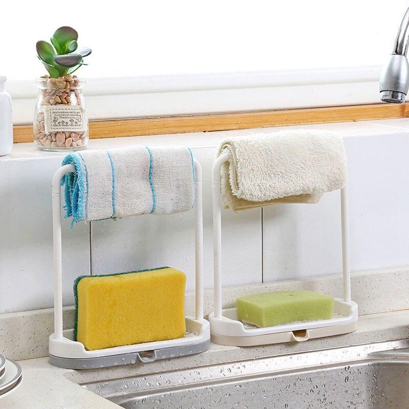 1PC Storage Rack Standing Type Sponge Holder Shelf Plate For Pad Towel 2 in 1 Multifunctional Organizer Home Kitchen Accessories