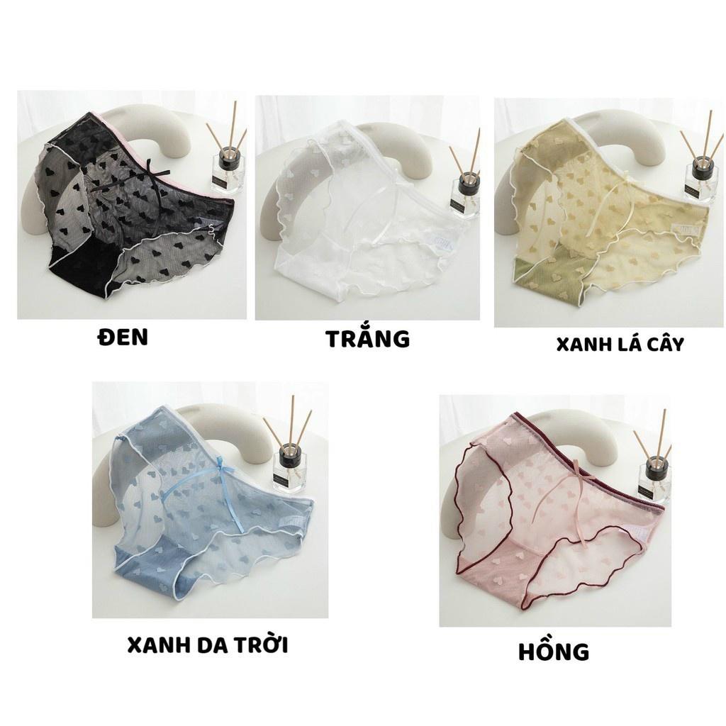 Sét 5c Quần Lót Nữ ️️ Quần Lót Ren Sexy viền màu phối họa tiết trái tim gợi cảm quyến rũ
