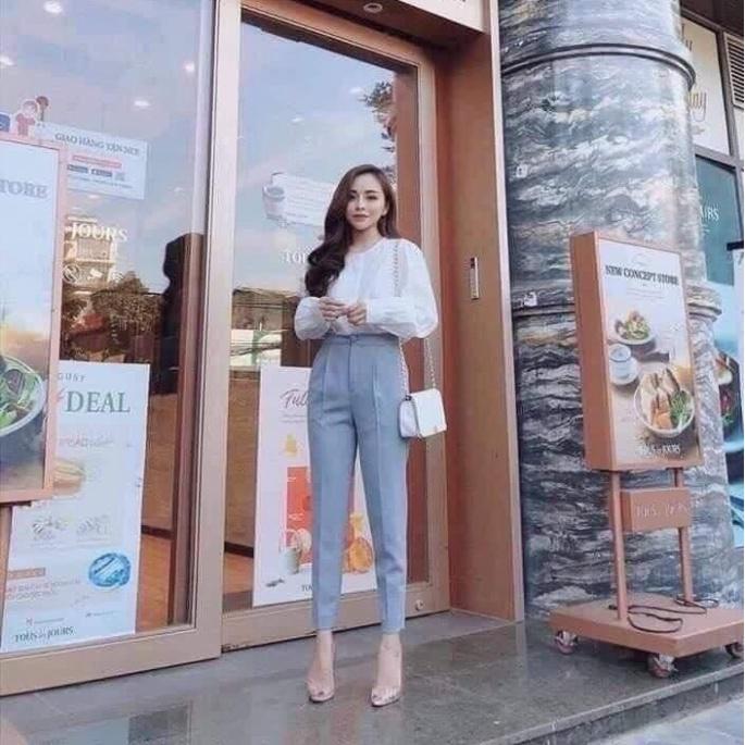 Quần baggy nữ chất liệu tuyết mưa Quần baggy công sở nữ cúc bọc vải có khóa trước
