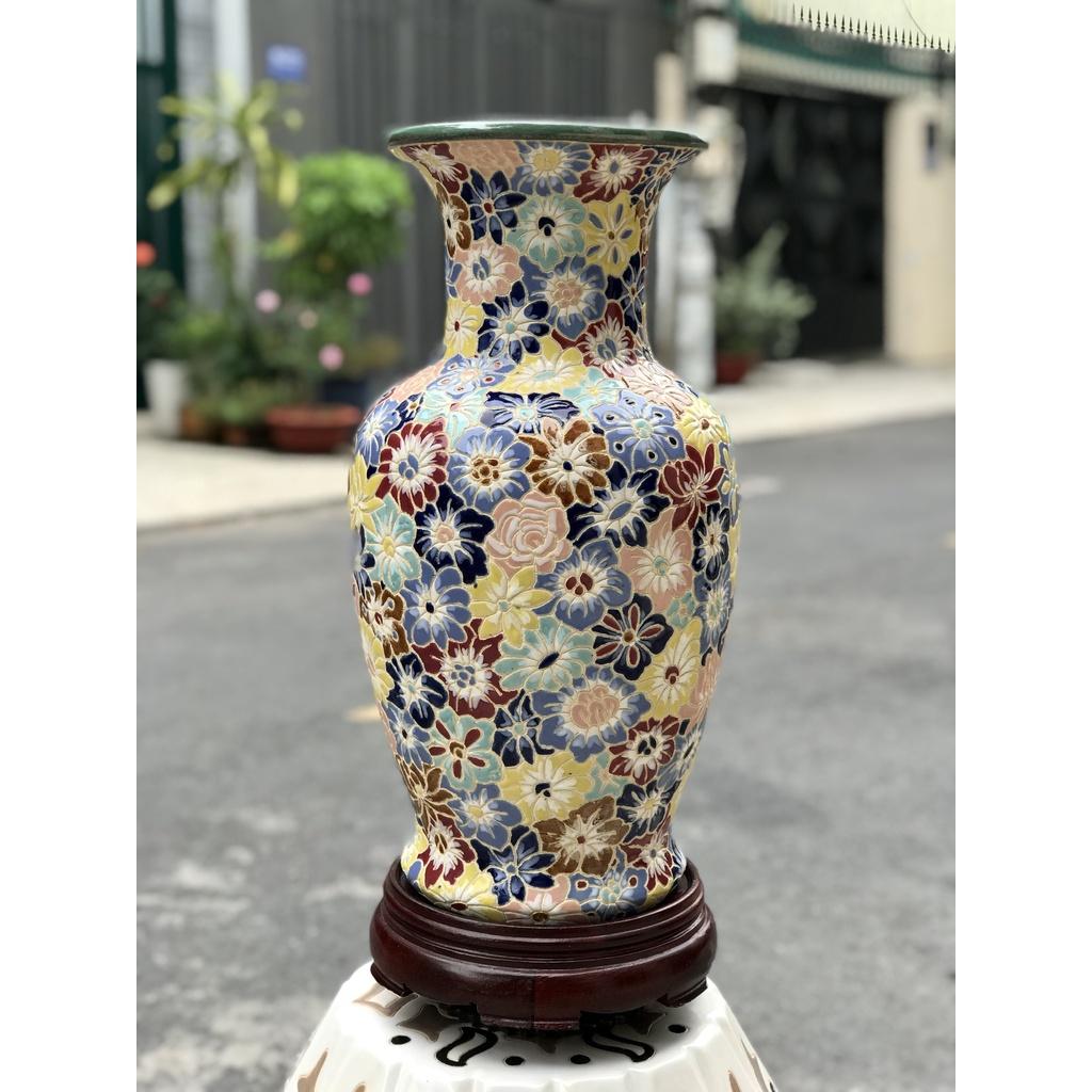 BÌNH HOA BÁCH HOA GỐM SỨ NAM BỘ THỦ CÔNG VẼ TAY TRANG TRÍ CẤM HOA DECOR 52CM