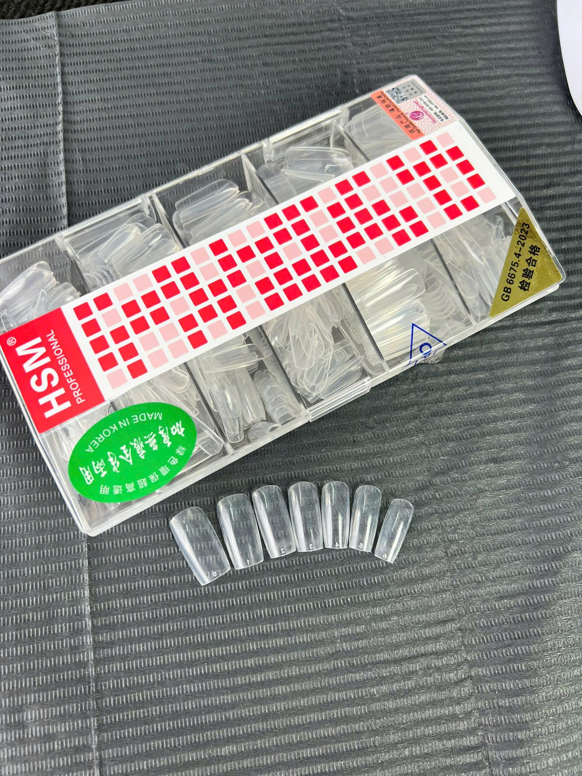 Hộp 500 Móng Úp Tay HSM Vuông Trong Trơn (Không Nhám) Đủ Size Từ 0-9 Chuyên Dùng Nối Móng Làm Nail Mỏng Dẻo