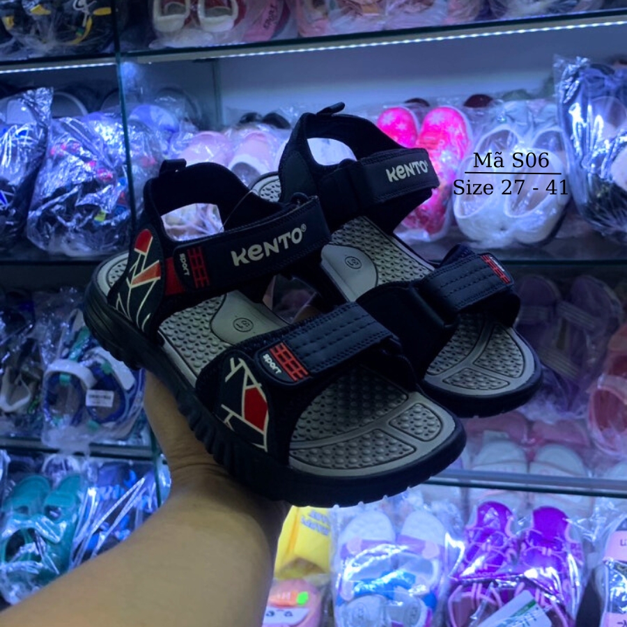 Dép sandal quai hậu bé trai cao cấp KENTO S06 NHÍM SHOP Dép đi học trẻ em siêu nhẹ kháng khuẩn phong cách thể thao năng động 3 - 15 tuổi Xanh Đen Pha Đỏ Thời Trang