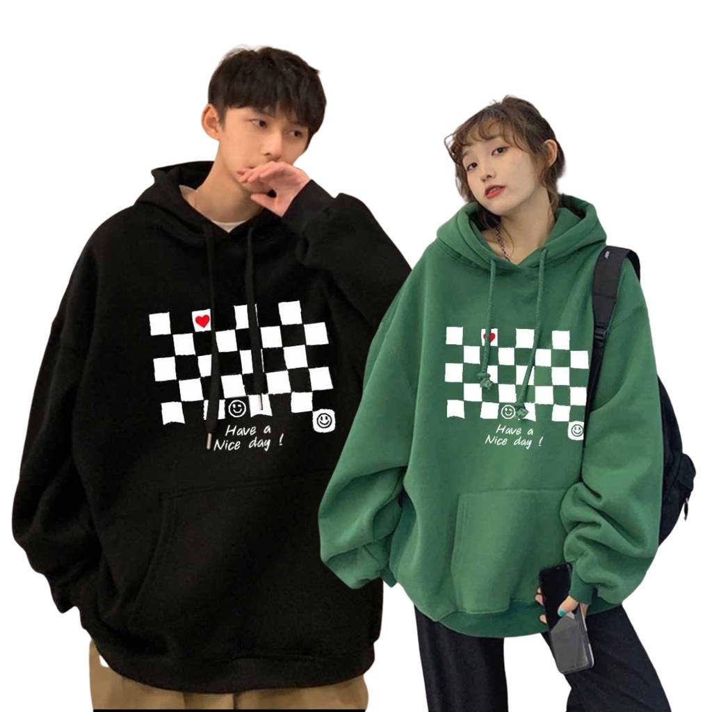 Áo Hoodie Nỉ Bông Dày Dặn tay dài Form Rộng Nam Nữ Unisex bàn cờ có nón NAM NỮ PHONG CÁCH CAO CẤP