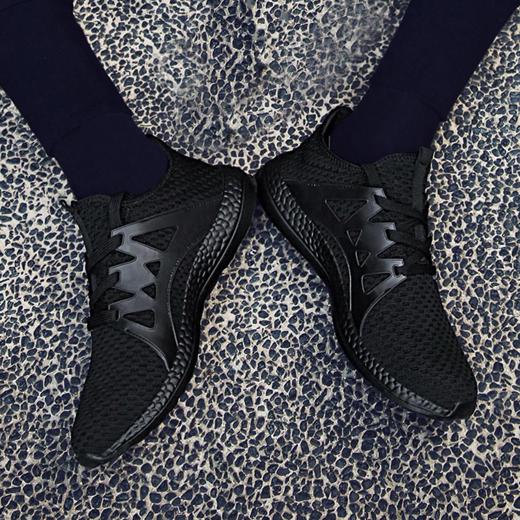 Men's Lightweight Breathable Black Mesh Street Sport Walking Shoes Casual Sneakers