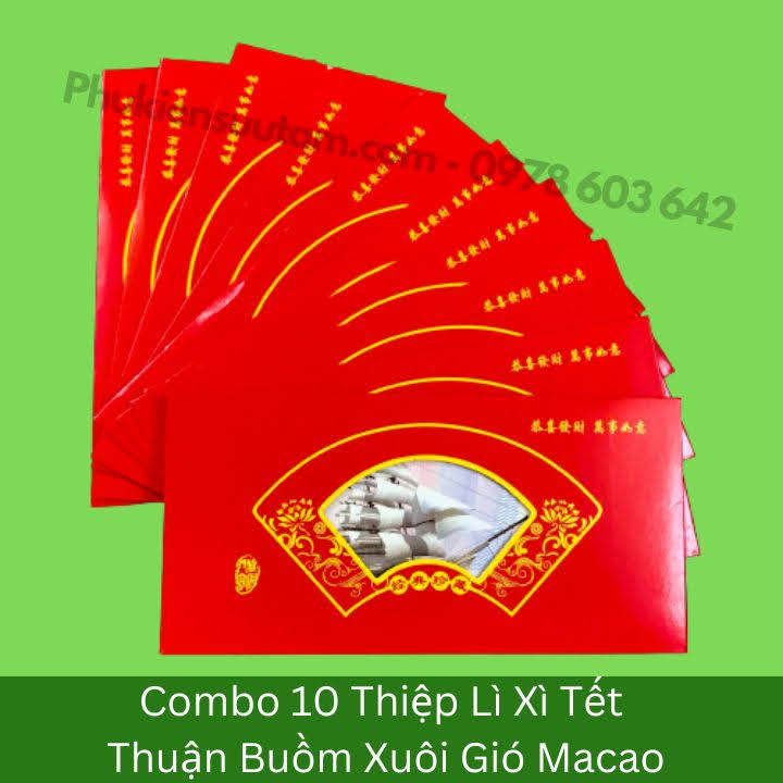 Combo 10 Thiệp Lì Xì Tết Thuận Buồm Xuôi Gió Macao, kích thước: 20cmx10cm, màu đỏ - SP005880