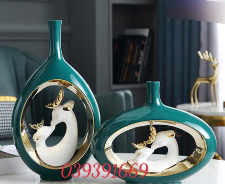 Lọ Hoa Trang Trí Cao Cấp Mang Phong Châu Âu Gia Đình Hươu Hạnh Phúc