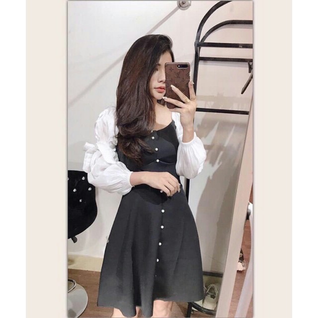 Đầm voan xòe dự tiếc thắt nơ tay GD8242A