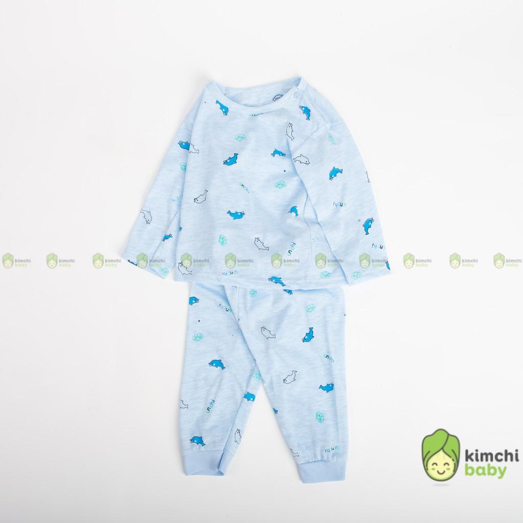 Đồ Bộ Bé Trai, Bé Gái UNCHI Vải Cotton Mềm Xốp Cài Vai Hoạ Tiết Gấu Con, Quần Áo Sơ Sinh Thu Đông Cho Bé UNTD2104