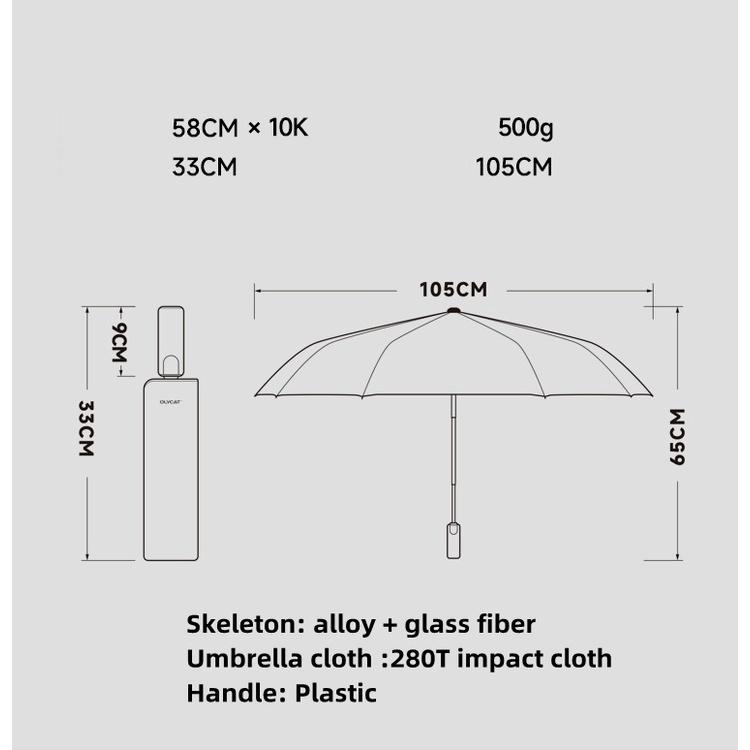 Ô dù cao cấp OLYCAT tự động 2 chiều chống tia UV - Cán nhựa size 105cm