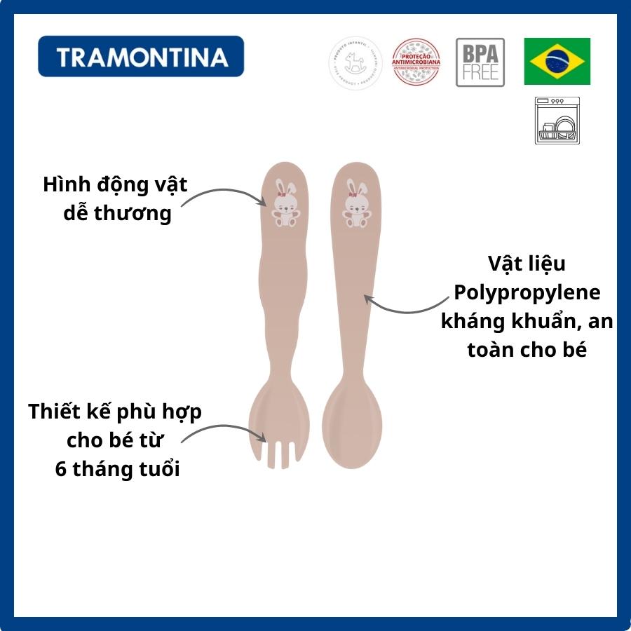 Thìa Dĩa Ăn Dặm Cho Bé Thương hiệu Tramontina Thiết Kế Hoạt Hình Dễ Thương Chất Liệu An Toàn Không Chứa BPA Sản Xuất Tại Brazil