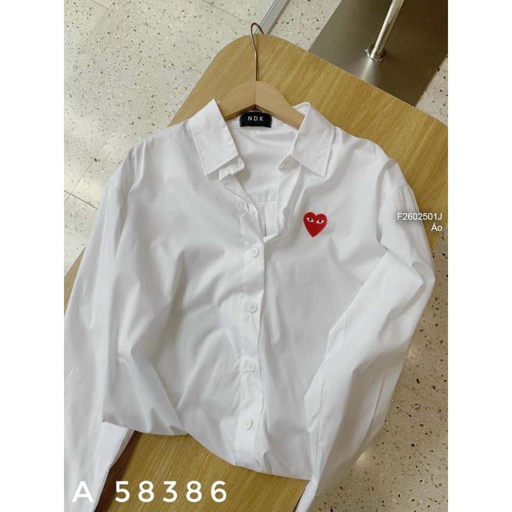 Áo sơ mi trắng thêu mặt tim tay dài!