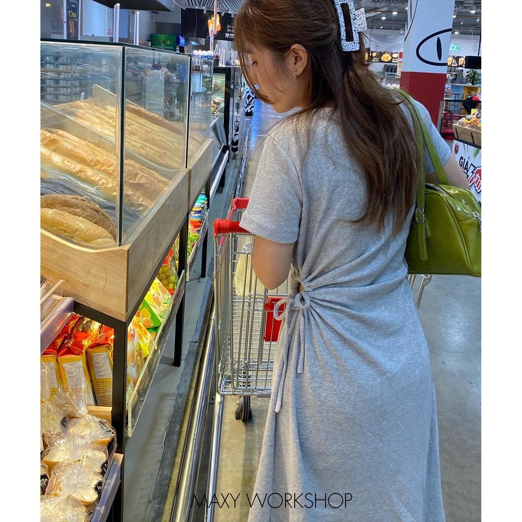 Đầm thun có tay thắt rút dây bên eo lạ mắt form xòe drawstring dress Maxy Workshop