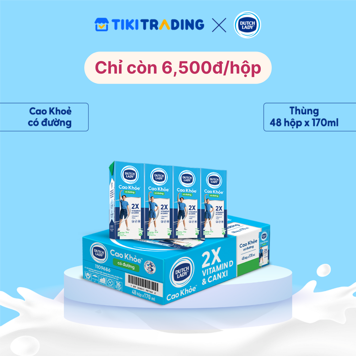Thùng 48 Hộp Sữa Uống Dutch Lady Cô Gái Hà Lan Có Đường Cao Khỏe (48X170ml)
