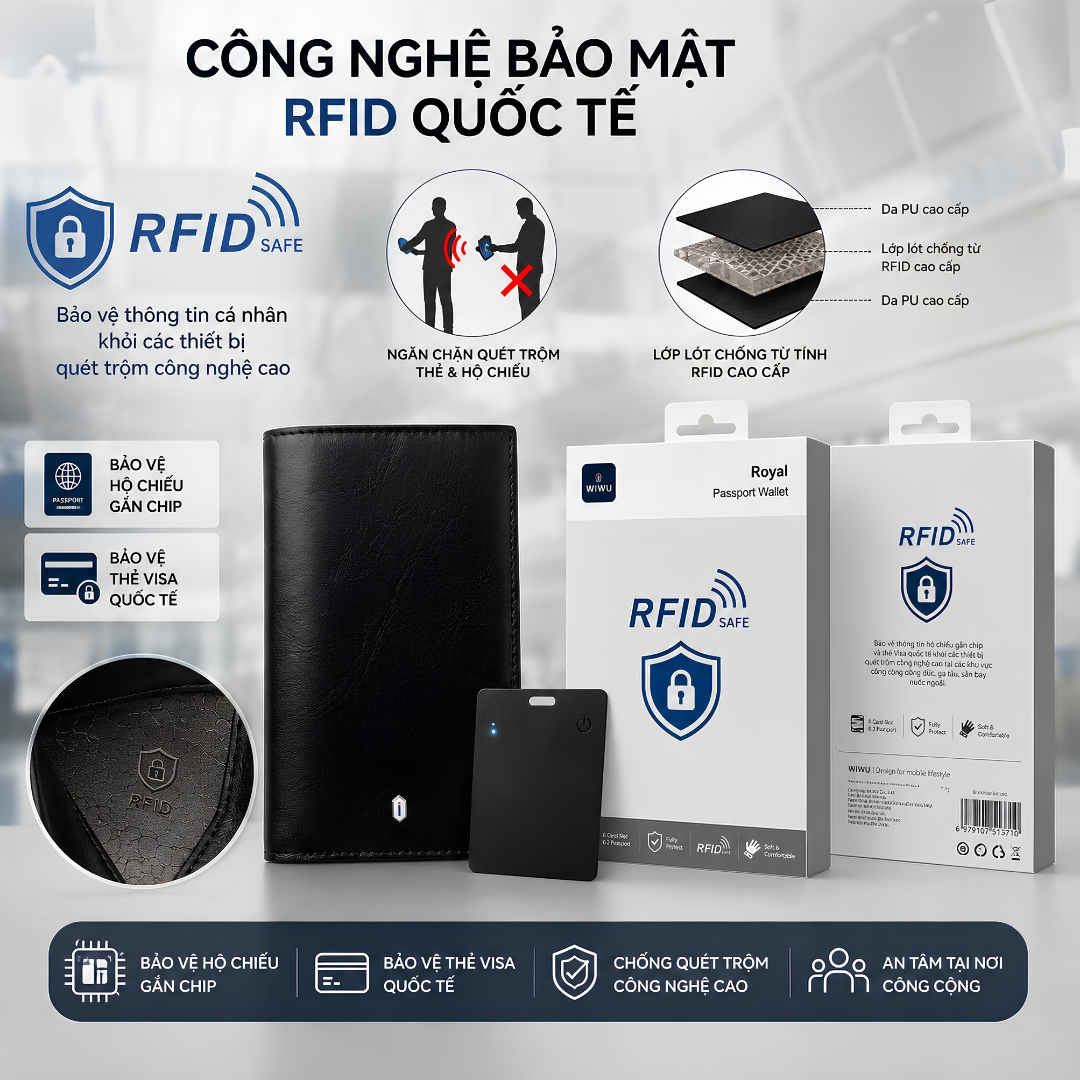 Ví Đựng Hộ Chiếu hiệu WlWU Royal Passport Wallet FM RFID Travel Wallet With Find My Card Slot | RFID Safe Da Microfiber Cao Cấp Siêu Mỏng cho iphone cho ipad z fold galaxy S - Hàng nhập khẩu