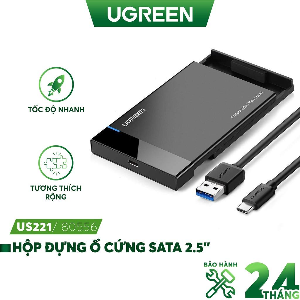 Hộp đựng ổ cứng 2.5 inch SSD, HDD hỗ trợ 6TB,chuẩn SATA UGREEN US221 vỏ nhựa ABS - Hàng chính hãng