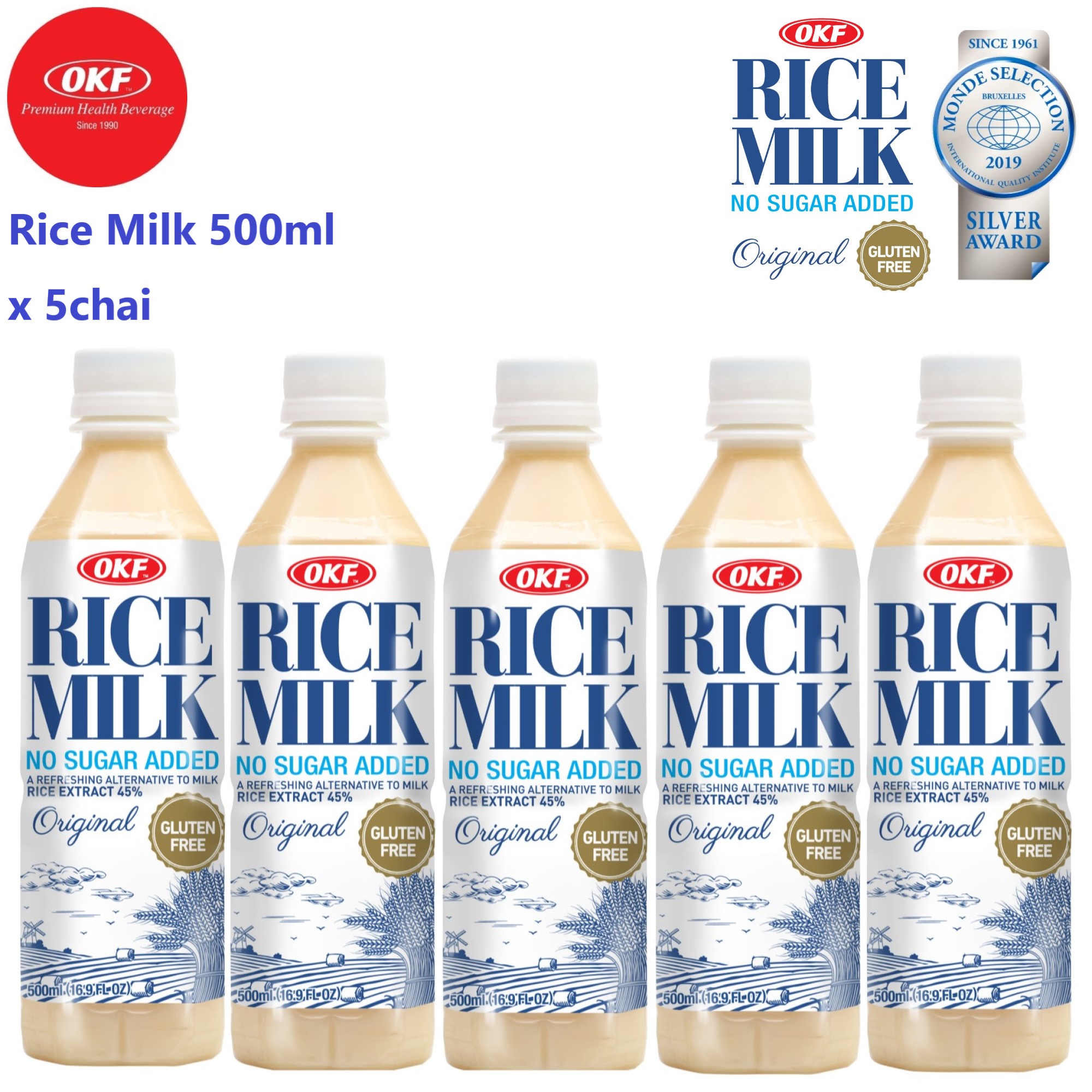 Sữa gạo không đường RICE MILK 500ml x 5 chai OKF Hàn Quốc