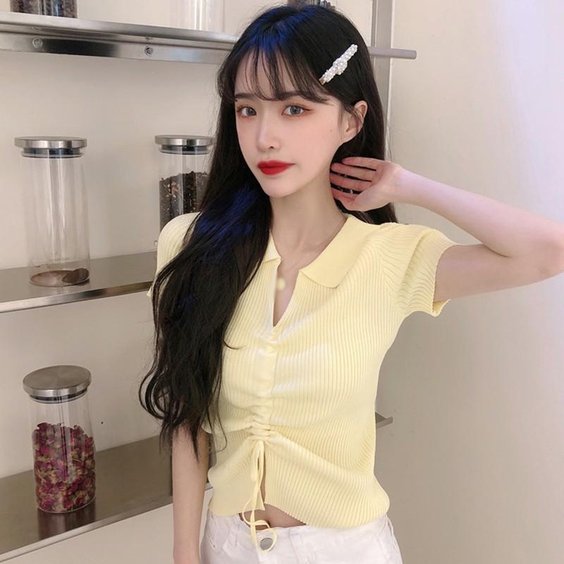 Áo Thun Polo Ngắn Tay Màu Trơn Xinh Xắn Dành Cho Nữ