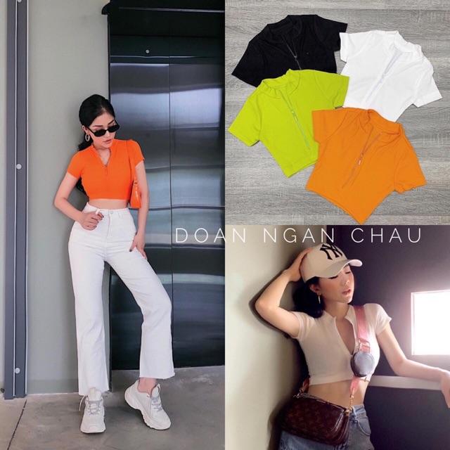 Áo croptop khoá kéo chất thun borip thái