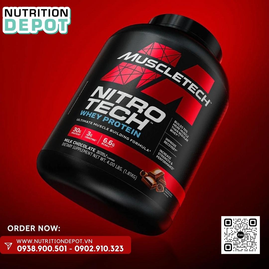 Sữa tăng cơ Nitrotech Whey Protein Muscletech 4lbs - Hỗ trợ tăng cơ và phục hồi cơ tối đa - Nutrition Depot
