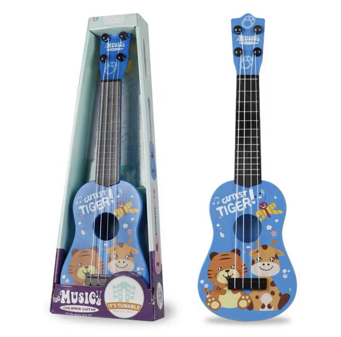 Đàn guitar mini cho bé, đàn ukulele cho trẻ em học tập âm nhạc có hộp đẹp tiếng anh