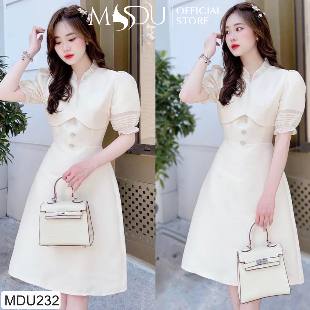 Đầm tafta Nhật cao cấp vai bồng nhẹ MDU232 - GLADY DESIGN [kèm ảnh thật