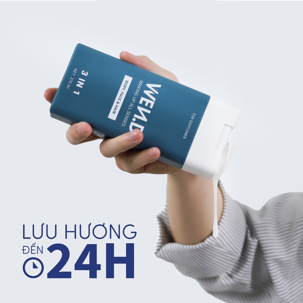 Sữa tắm nam 3in1 WEND tắm gội rửa mặt làm sạch hương nước hoa Pháp cao cấp lưu hương đến 24h dung tích 370ml