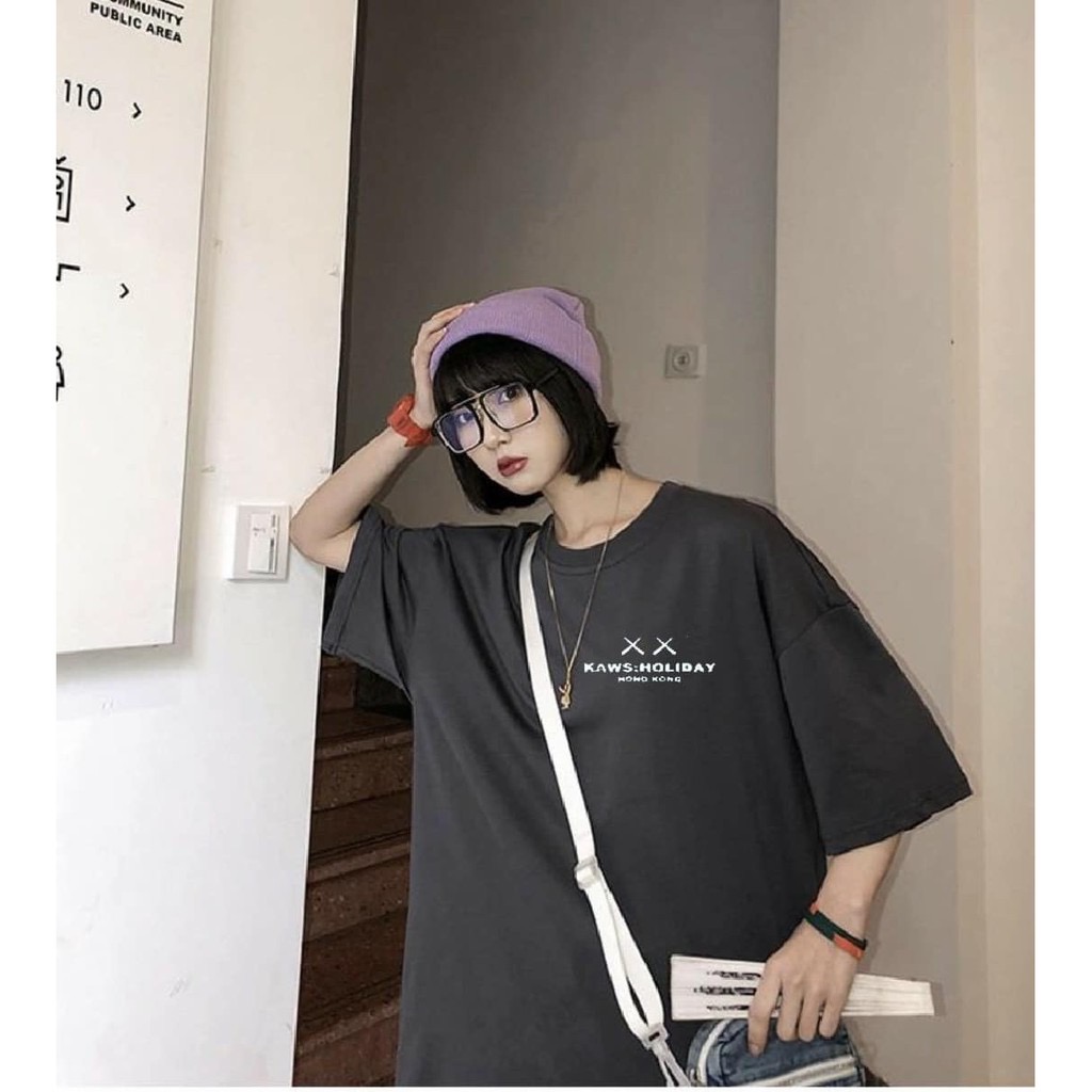 ￼Áo Thun Mặt Cười Hoa (Xám Đậm) - Áo thun tay lỡ form rộng Unisex 38-65kg Nam Nữ  [ẢNH Thật đầu tiên]