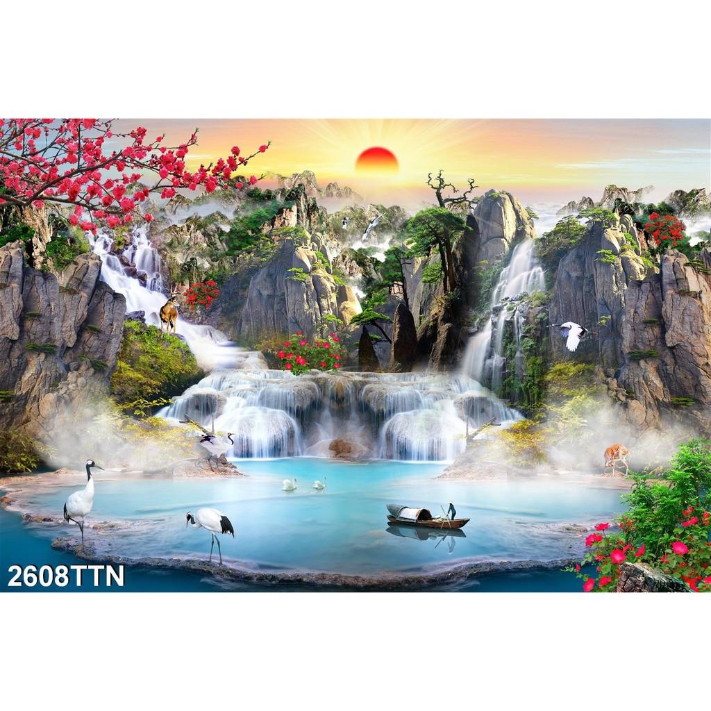 TRANH DÁN TƯỜNG 3D SƠN THUỶ HỮU TÌNH THÁC NƯỚC ĐẸP NHIỀU MẪU - TRANH NON NƯỚC HỮU TÌNH