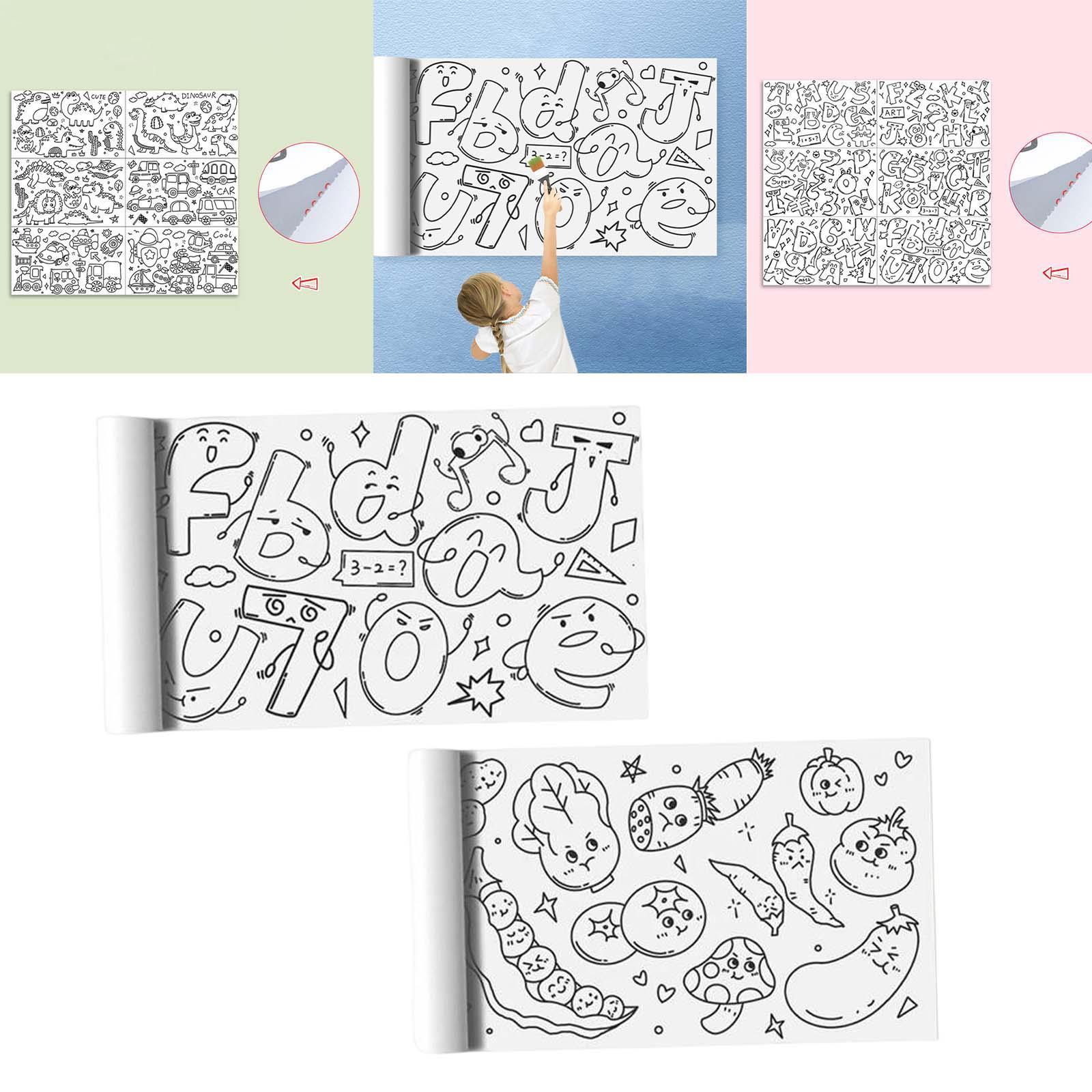 2Pieces Large Kids Coloring Paper Roll, Colorable with Tear Off Line Coloring Tablecloth for Children Birthday Home