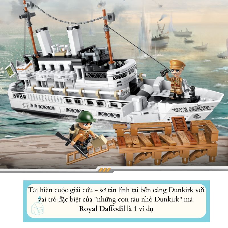 Đồ chơi lắp ráp Mô hình Tàu Viễn dương Royal Daffodil - trận Dunkirk QMAN 21025