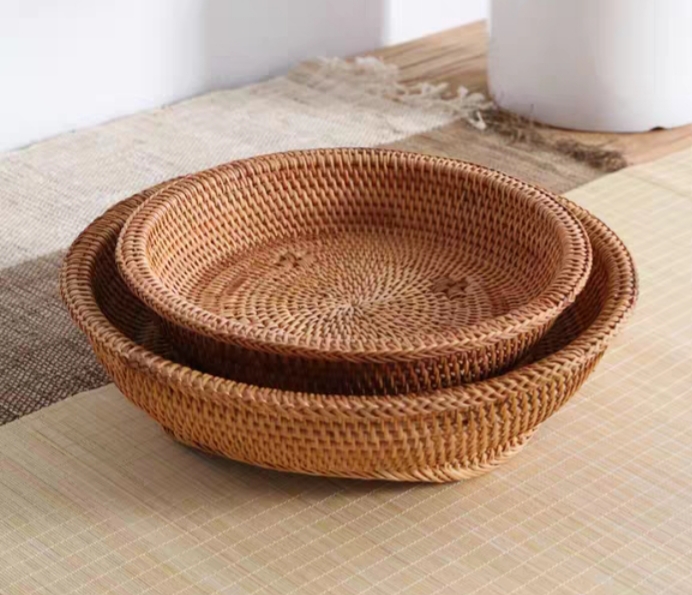 Đĩa mây xiên, đĩa mây hình tròn đựng thức ăn, D26cm