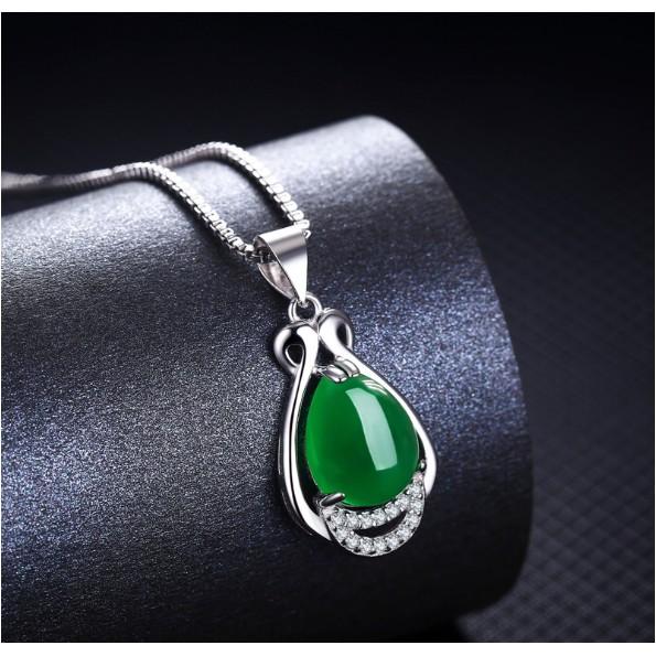 Mặt Dây Chuyền Thời Trang Đính Đá Chalcedony Xanh Ngọc, Hồng Ngọc Kiểu Giọt Nước Hợp Kim Mạ Bạc Cao Cấp