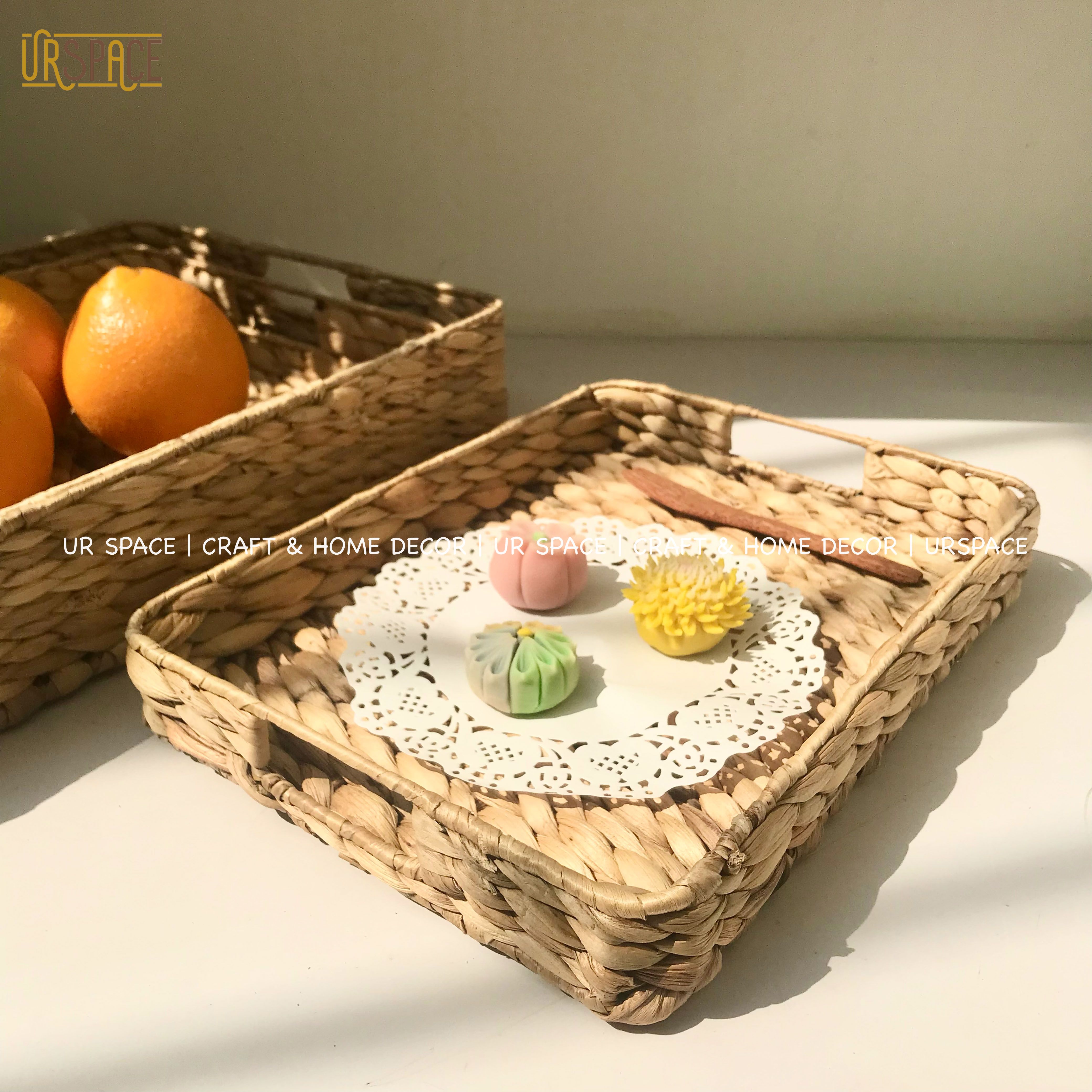 Khay lục bình chữ nhật URSPACE trang trí decor bánh, đựng trái cây / RECTANGLE HYACINTH TRAY