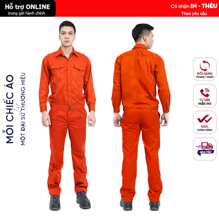 Đồ Bảo Hộ Lao Động, Quần Áo Bảo Hộ Lao Động, Đồng Phục Nhân Viên, Công Nhân Vải KaKi Màu Cam
