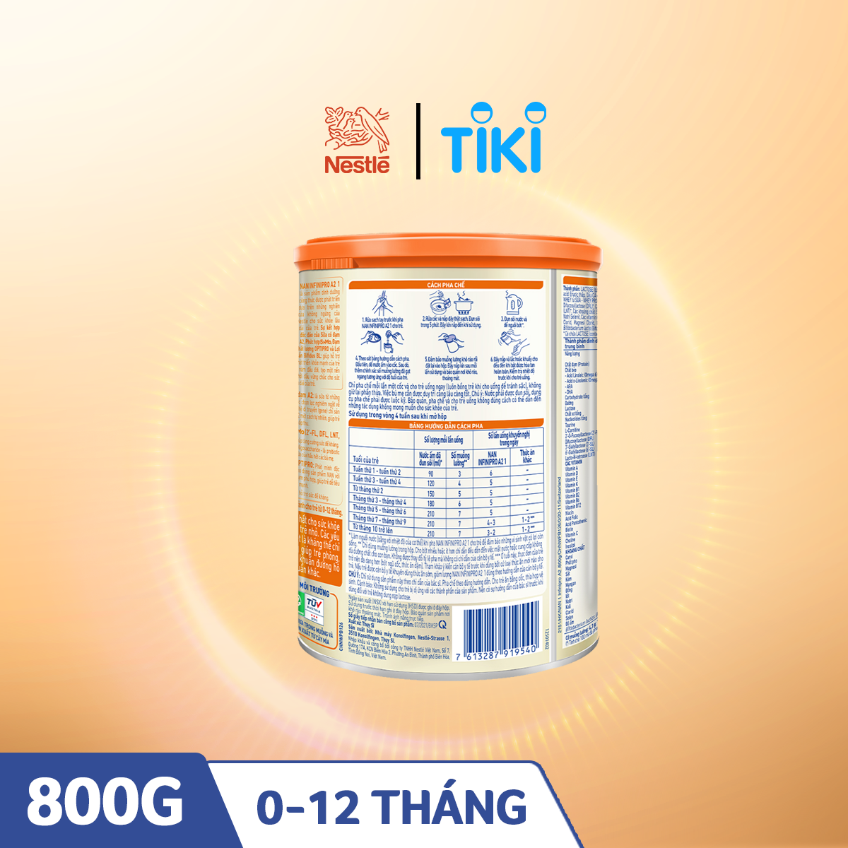 Sữa bột Nestlé NAN INFINIPRO A2 1 cho trẻ từ 0-12 tháng tuổi hộp 800g nhập khẩu nguyên lon từ Thụy Sỹ
