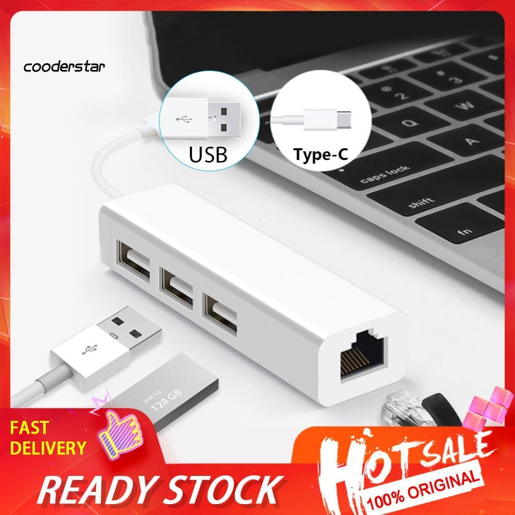 Đầu chia 3 cổng USB 2.0/ Type-C và cổng cắm mạng Lan RJ45 tiện dụng