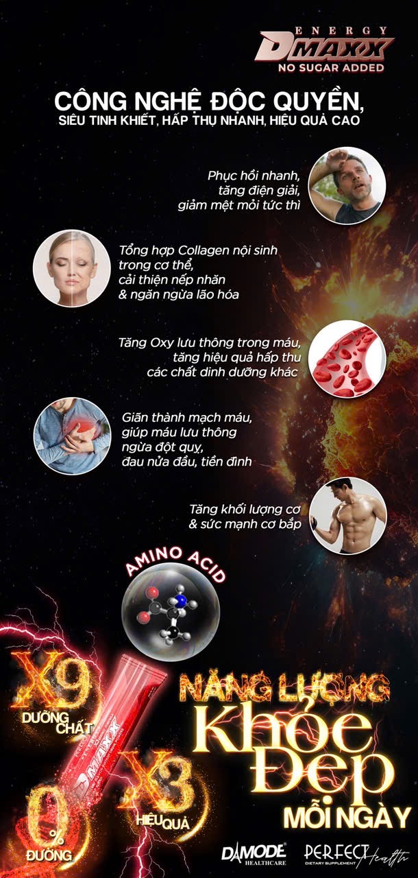 DMAXX thức uống bổ sung vitamin năng lượng không đường DAMODE 52 gói màu đỏ mỗi gói 2,2gr