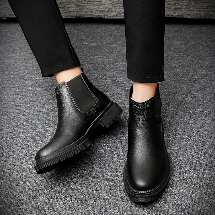 Giày chelsea boots da thật, giày bốt cổ cao big size cỡ lớn 44-45 cho nam cao to chân ú bè - BT215