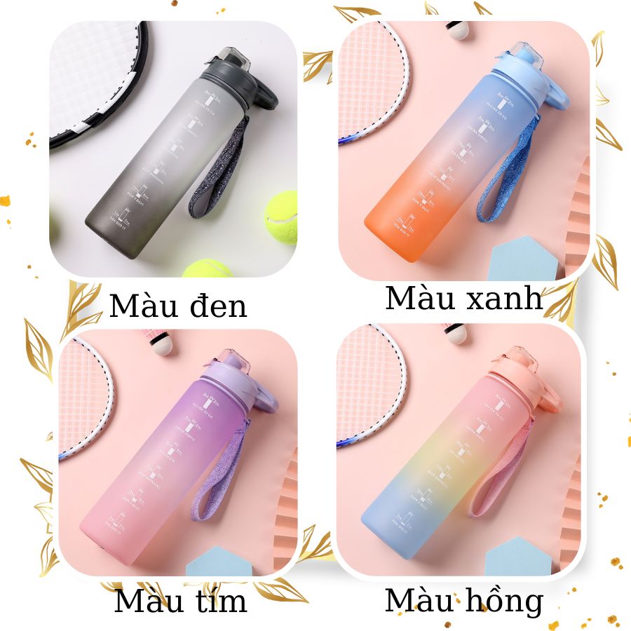 Bình Đựng Nước Thể Thao 1000ML Kiểu Dáng Sporty Tiện Dụng Cung Cấp Đủ Nước Có Vạch Chia Nước 3D Thời Trang