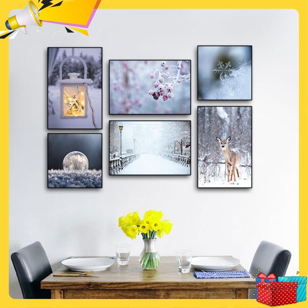 Bộ 6 tranh treo quán cà phê chủ đề mùa đông W1036