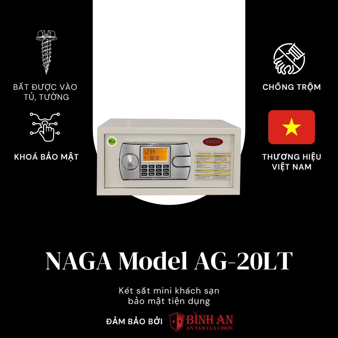 Két Sắt Mini NAGA AG-20LT Cho Gia Đình, Khách Sạn Nhỏ Gọn Chống Trộm Khoá Điện Tử
