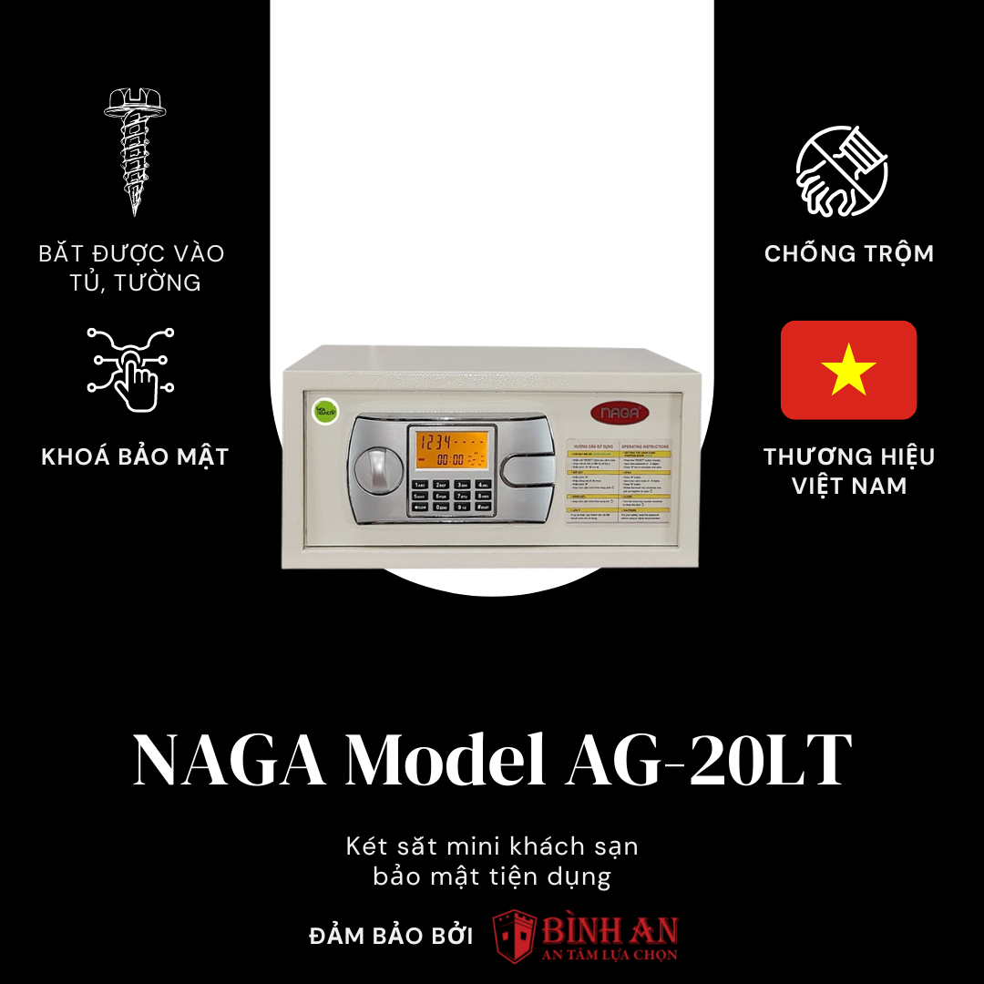 Két Sắt Mini NAGA AG-20LT (11kg) Cho Gia Đình, Khách Sạn Nhỏ Gọn Chống Trộm Khoá Điện Tử