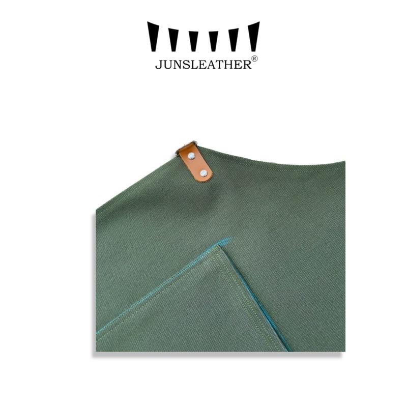 Tạp dề pha chế vải canvas dây da của Junsleather phối da bò cao cấp dành cho Barista/Bartender quán cà phê